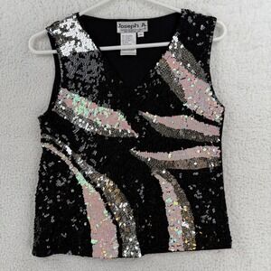 Joseph A. Sweater Tank Womens Medium Multicolor Silk Sequin Knit V Neck Top‎
